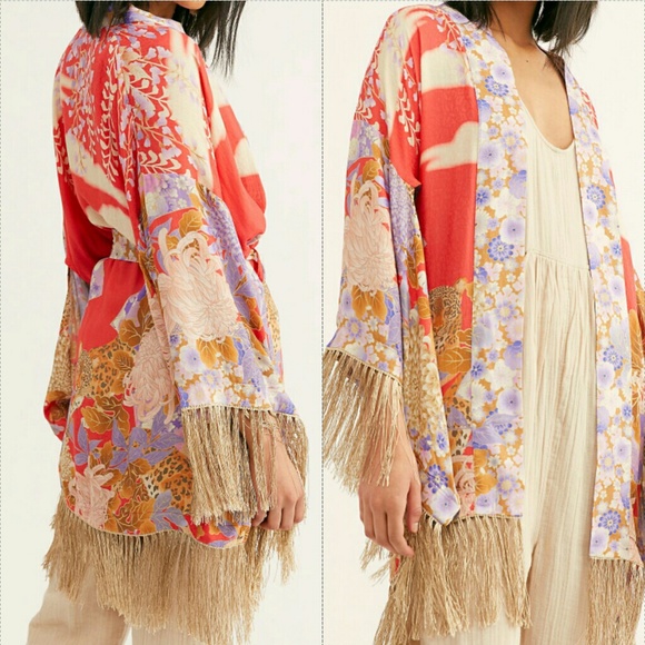 New spell free people willow short kimono tassel S - Picture 5 of 6